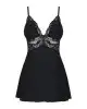 Сатиновый пеньюар с кружевом Obsessive 810-BAB-1 babydoll & thong S/M, черный, пеньюар, танга photo 2
