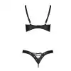 Комплект из экокожи Celine Bikini black L/XL — Passion: открытый бра с лентами, стринги со шнуровкой photo 4