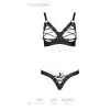 Комплект из экокожи CELINE BIKINI black XXL/XXXL — Passion: открытый бра с лентами, стринги со шнуро photo 5