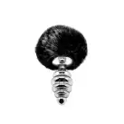 Металлическая анальная пробка Кроличий хвостик Alive Fluffy Twist Plug M Black, диаметр 3,4 см photo 1