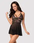Эротический кружевной комплект с сеточкой Obsessive 838-BAB-1 babydoll & thong black XXL, черный photo 1