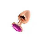 Металлическая анальная пробка Wooomy Tralalo Rose Gold Metal Plug Magenta S диаметр 2,8см, длина 7см photo 1