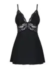 Сатиновый пеньюар с кружевом Obsessive 810-BAB-1 babydoll & thong S/M, черный, пеньюар, танга photo 2