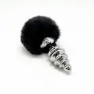 Металлическая анальная пробка Кроличий хвостик Alive Fluffy Twist Plug L Black, диаметр 3,8 см photo 2