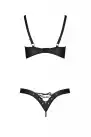 Комплект из экокожи Passion Celine Bikini 6XL/7XL black, открытый бра, стринги со шнуровкой photo 4
